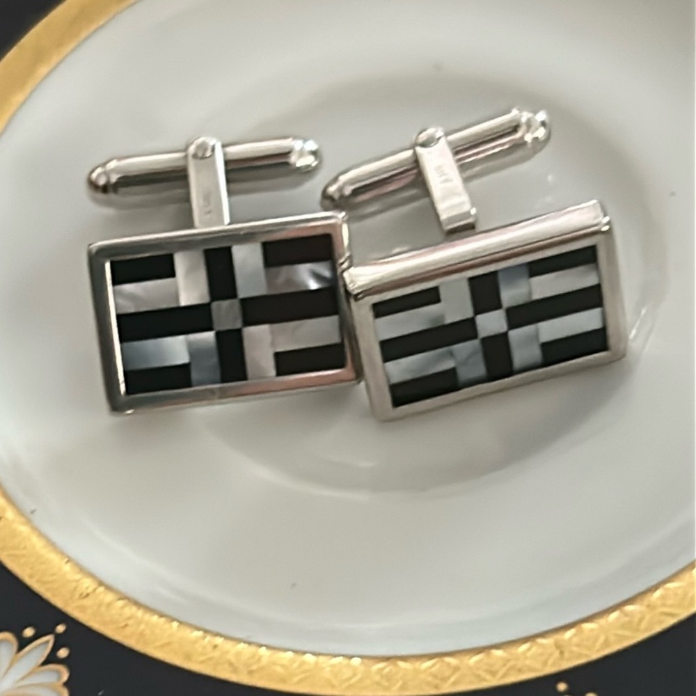 Ballou Sterling Silver MOP & Black Onyx Inlay Cufflinks UNISEX